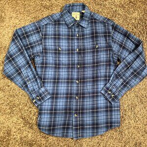 Redhead Co Flannel Shirt Men's Small Blue Plaid Button Up Long Sleeve